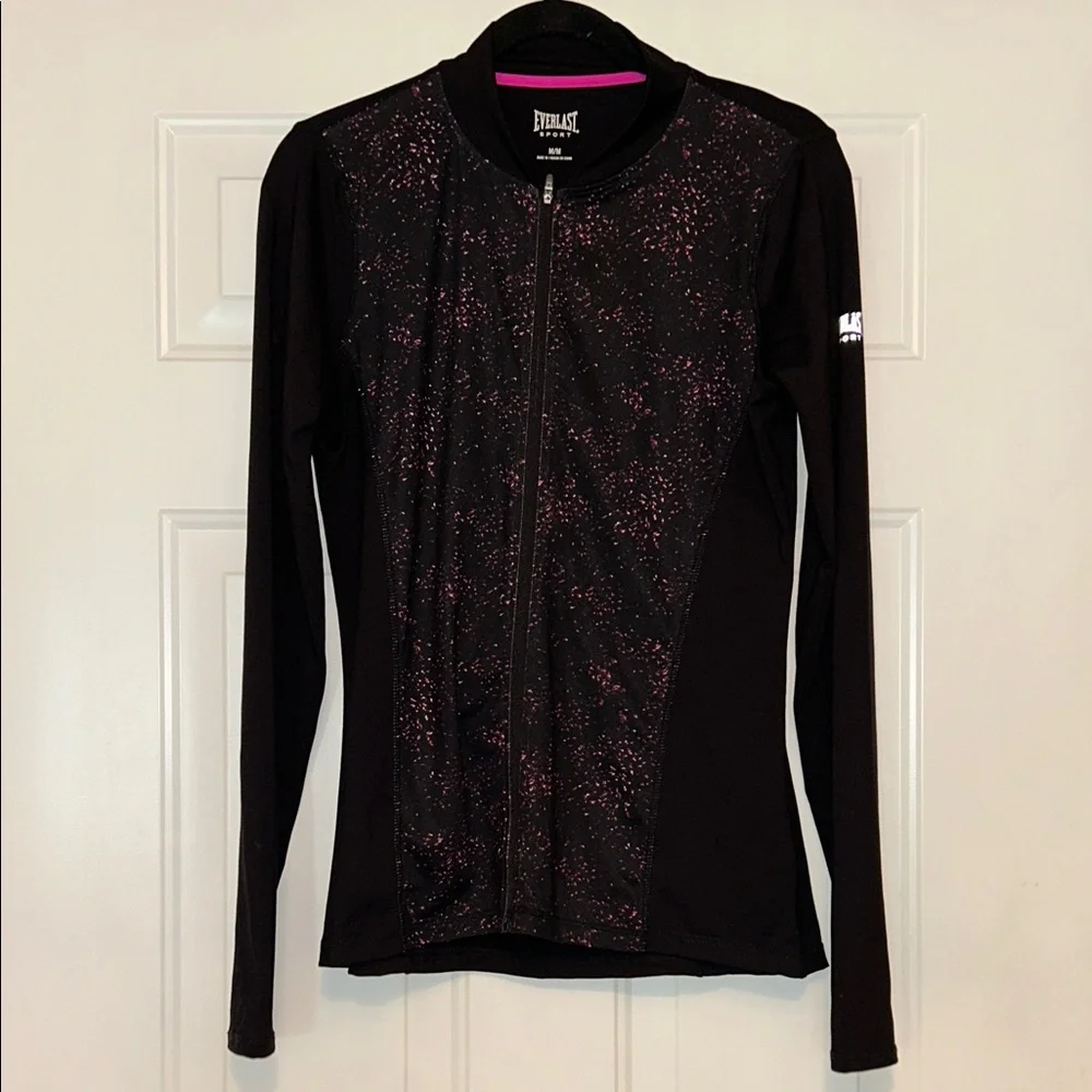 Everlast Sport Women's Full Zip Performance Jacket M Black Pink Workout Athletic
